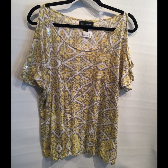 INC International Concepts Tops - INC Cold Shoulder Clear Sequin Top Size Large